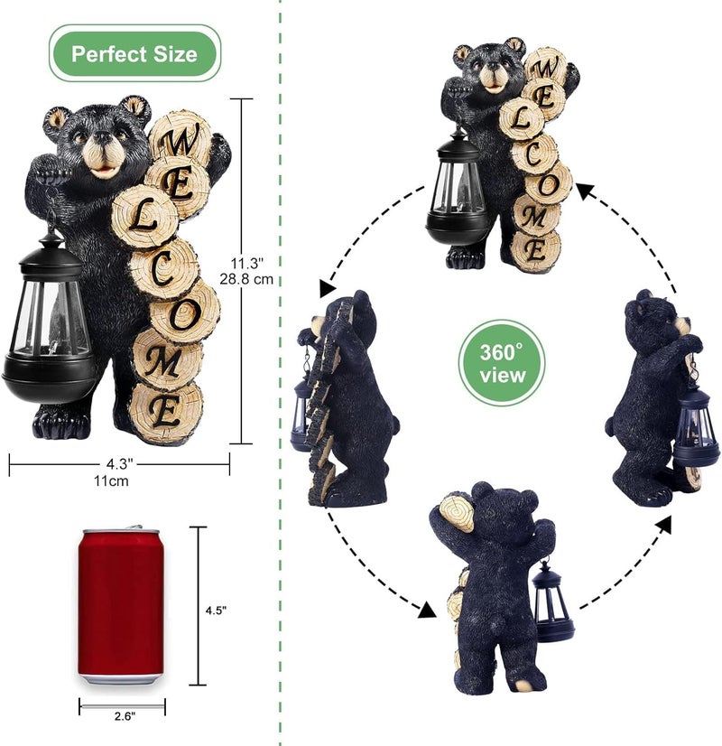 Qeeman Solar Bear Garden Decor Statues: Patio Porch Balcony Yard Art Lawn Ornaments Outdoor Outside Decorations - Birthday Gifts for Mom Grandma Women - Image 3